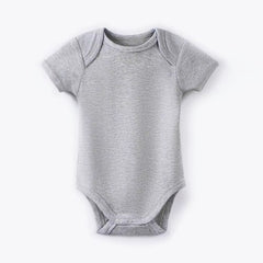 Organic gray cotton baby bodysuit made from GOTS-certified organic cotton