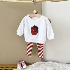 Baby Strawberry Sweat Set – Strawberry Patch Sweatshirt & Striped Pants