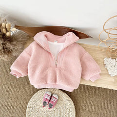 Pink fleece zip-up baby jacket soft and warm