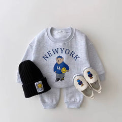 new york bear 2-piece baby sweat set front view