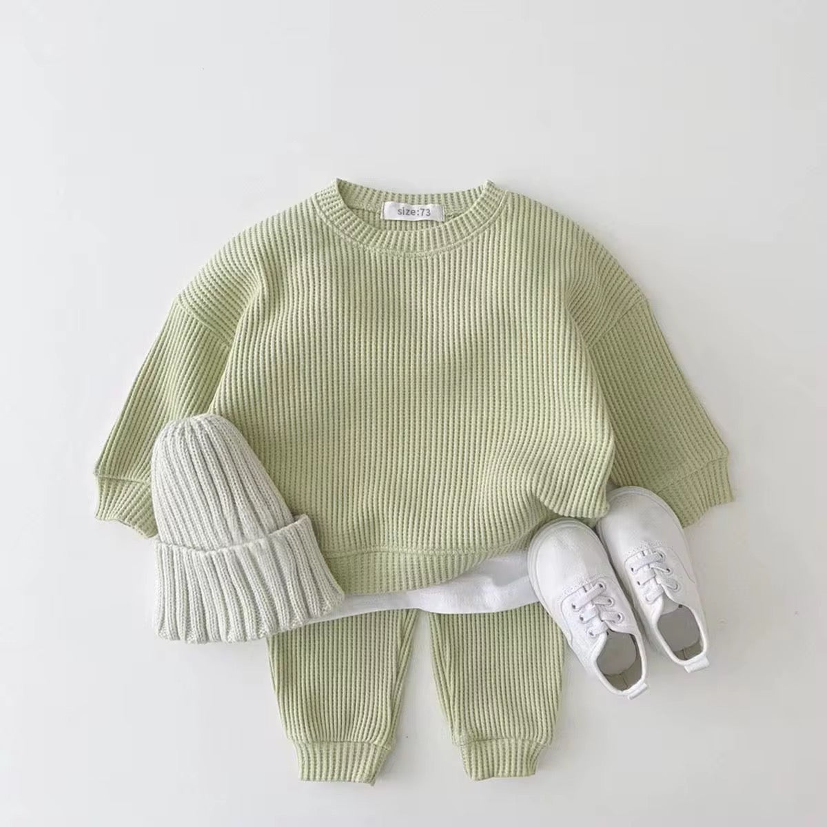 Soft waffle knit baby top and pants set