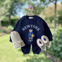 New York Bear 2-Piece Baby Sweat Set – Soft Cotton Fleece
