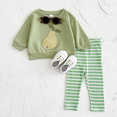 Baby Pear Sweat Set – Fruit-Inspired Sweatshirt & Striped Leggings