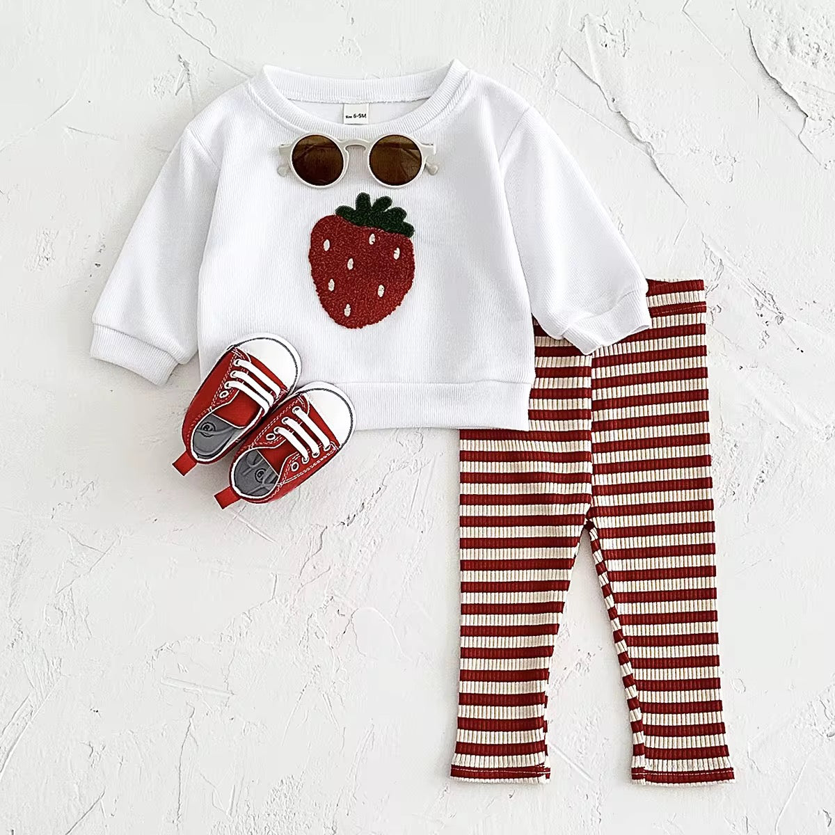 Soft breathable fabric baby sweat set with strawberry design
