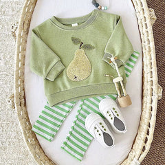Soft breathable fabric baby sweat set with fruit-inspired design