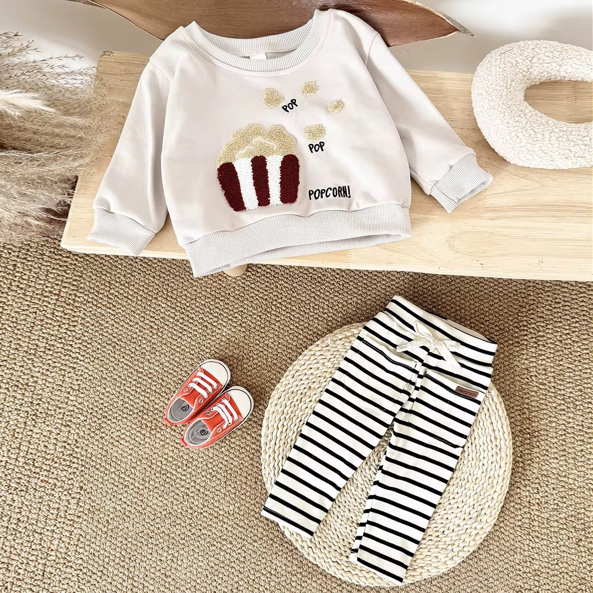 baby outfit with striped leggings elastic waistband