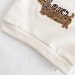 2-Piece Dog Embroidery Pullover & Striped Pants Set