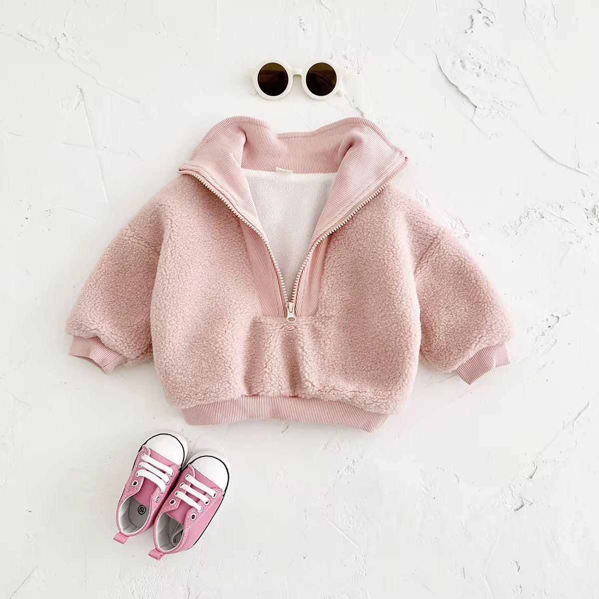 Baby fleece jacket with ribbed cuffs and collar
