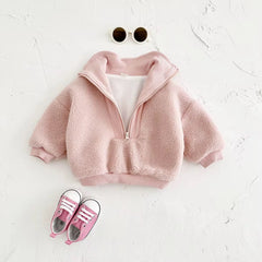 Baby fleece jacket with ribbed cuffs and collar