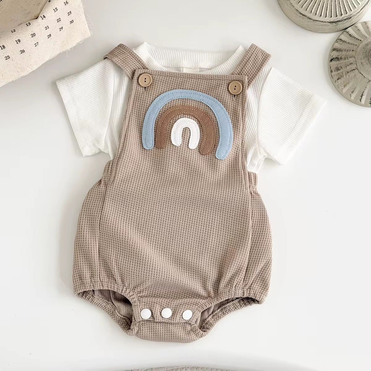Soft & Sunny – Rainbow Baby Overalls Set