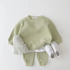 Soft waffle knit baby top and pants set