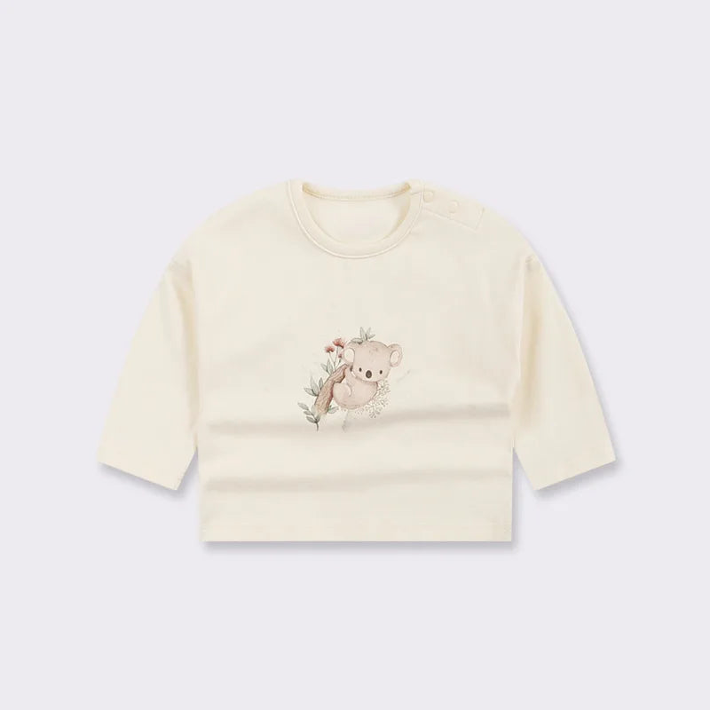 neutral baby top koala design nature tree nz